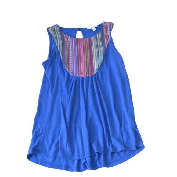 Charming Charlie Pullover Sleeveless Blouse Womens Medium Blue Keyhole Shirt Top - Picture 1 of 5